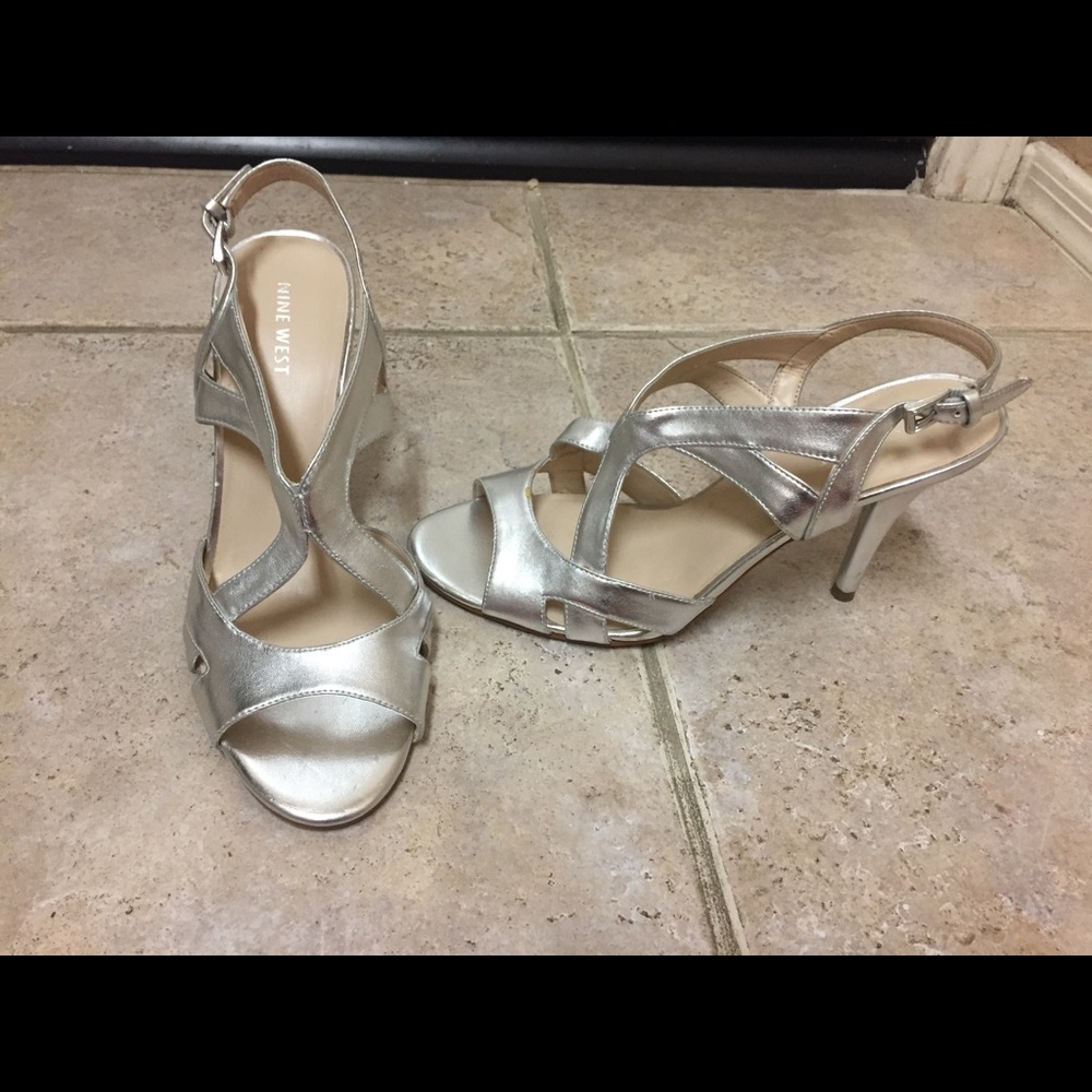 $SOLD$ Strappy Silver Nine West shoes